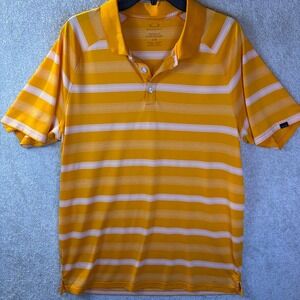 Oakley Polo Shirt Mens Large Orange Yellow Striped Hydrolix Regular Fit Golf Tee